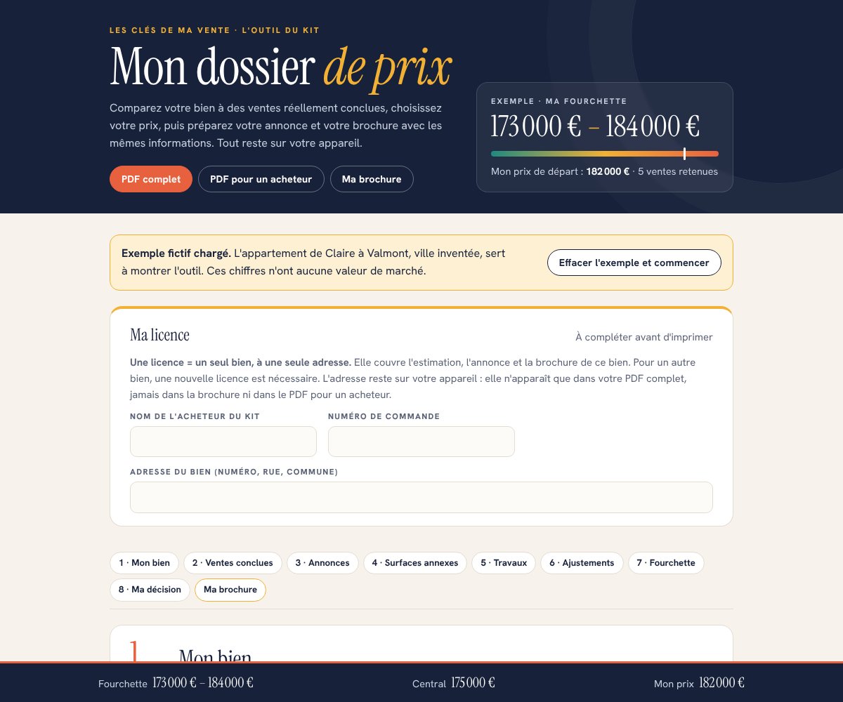 L'outil « Mon dossier de prix » : fourchette basse, centrale et haute calculée à partir des ventes conclues